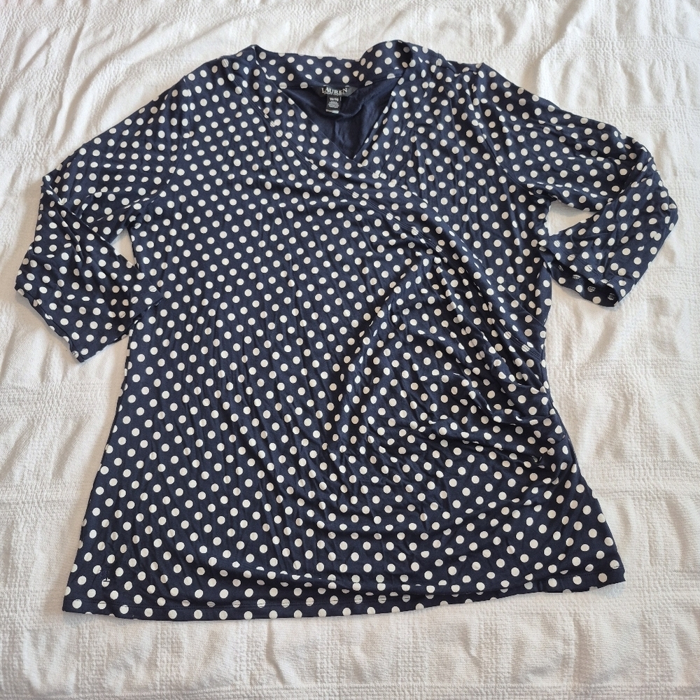 Lauren Ralph Lauren women's XL Black Label Polka-Dot Surplice Jersey shirt EUC
